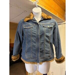 BLAST Denim Jacket‎ Faux Fur Trim Women’s M Blue Zip Front Winter Coat